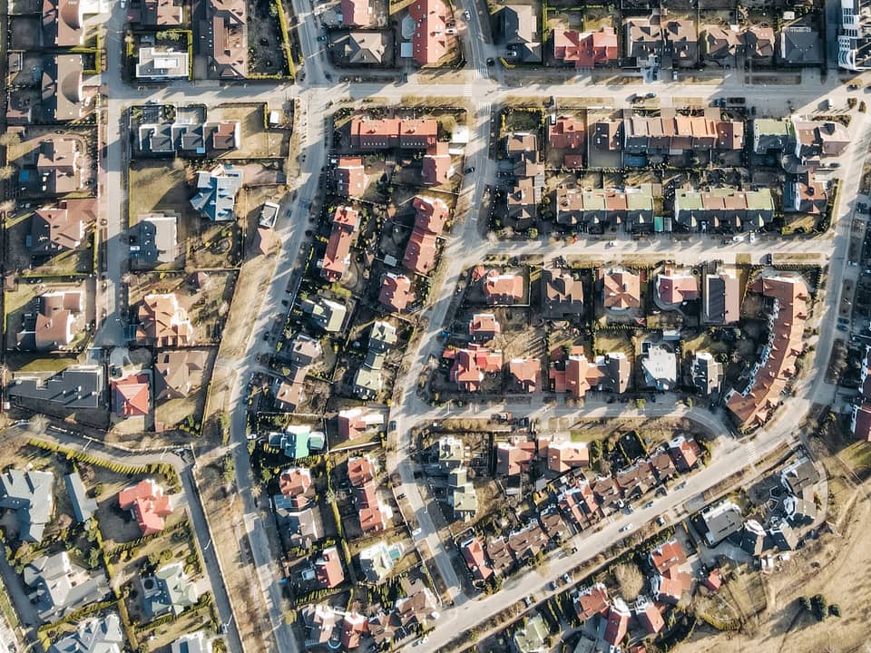 Aerial view of a residential subdivision